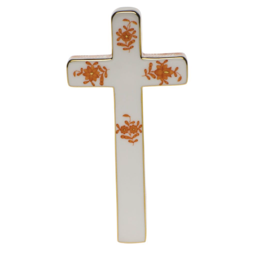 HEREND Chinese Bouquet Floral Cross RUST