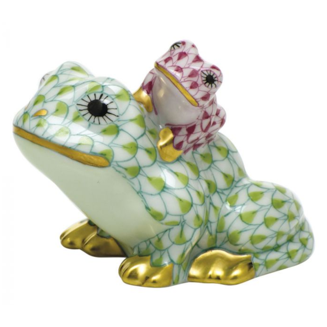 HEREND Mother And Baby Frog KEYLIME RASPBERRY