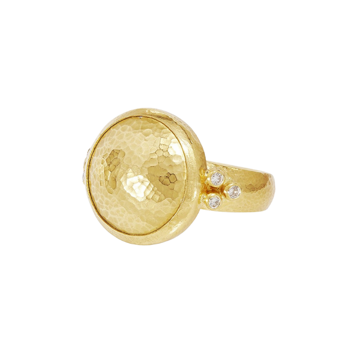 GURHAN 24K GOLD ROUND AMULET WITH DIAMONDS RING