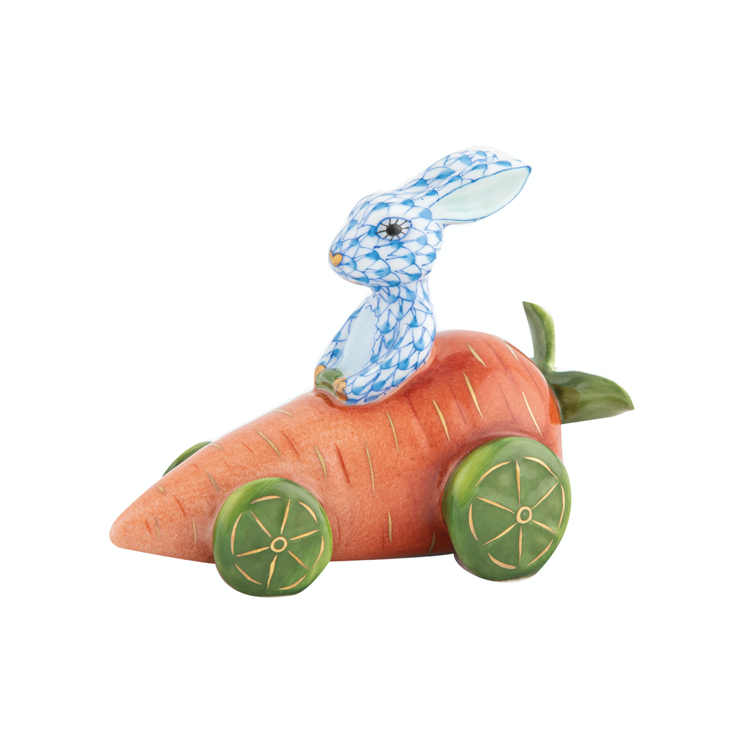 HEREND Carrot Car With Bunny BLUE