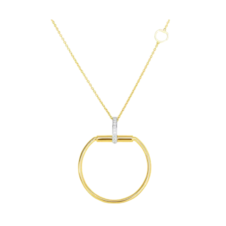 ROBERTO COIN CLASSICA PARISIENNE DIAMOND YELLOW AND WHITE GOLD CIRCLE DROP NECKLACE