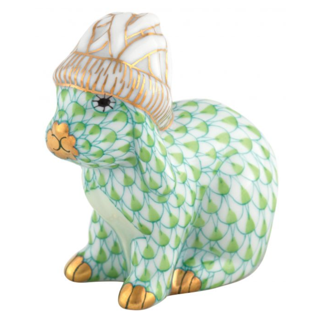 HEREND Bunny With Winter Hat KEYLIME