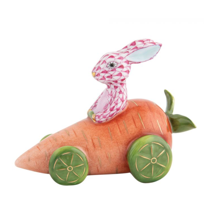 HEREND Carrot Car With Bunny RASPBERRY