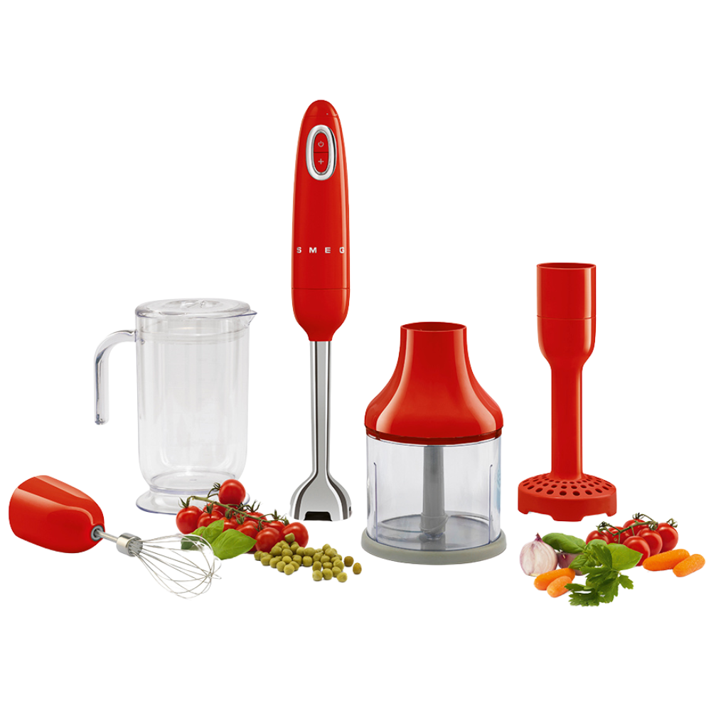 SMEG RED RETRO HAND BLENDER WITH ACCESSORIES