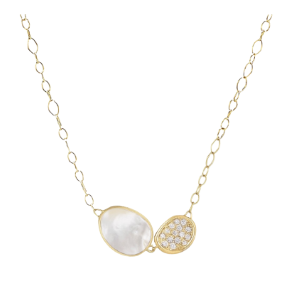 MARCO BICEGO 18K YELLOW GOLD PEARL AND DIAMOND NECKLACE
