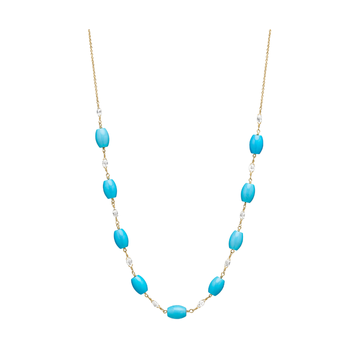 PAUL MORELLI 18K YELLOW GOLD TURQUOISE BEAD AND DIAMOND NECKLACE