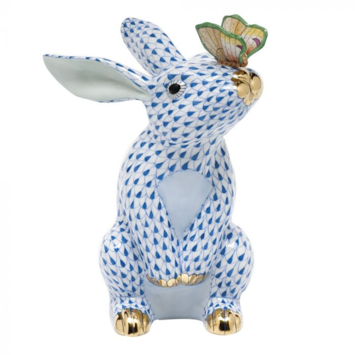 HEREND Bunny With Butterfly BLUE