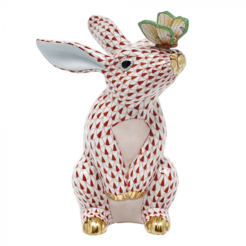 HEREND Bunny With Butterfly RUST