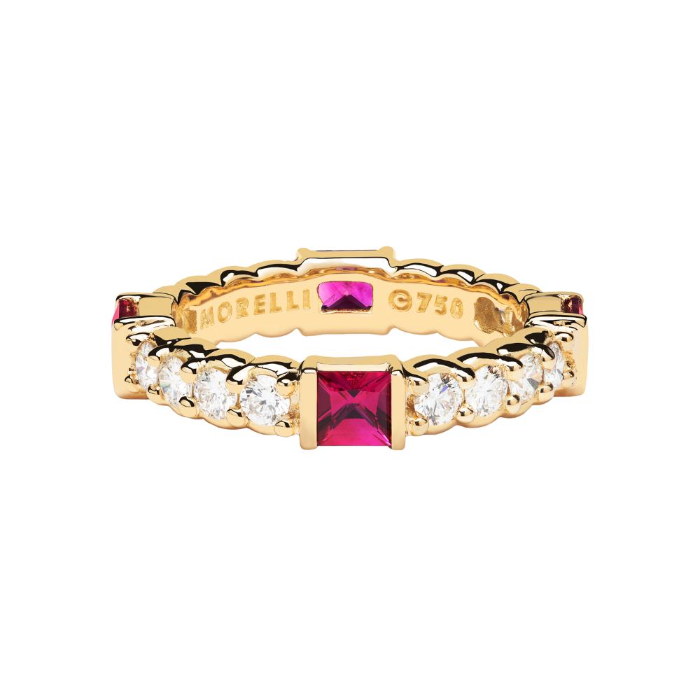 PAUL MORELLI 18K YELLOW GOLD RING BAND WITH DIAMONDS AND RUBY
