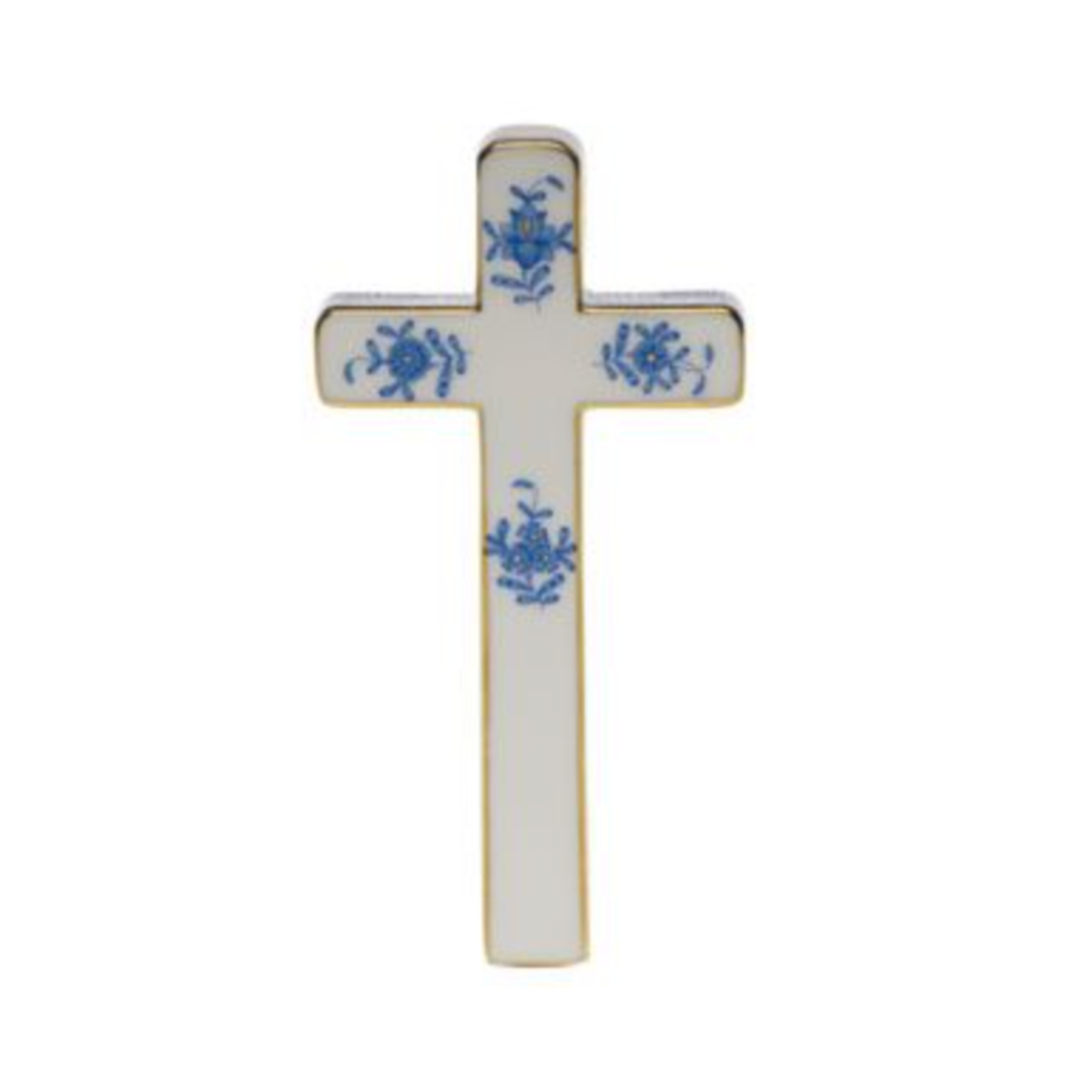 HEREND Chinese Bouquet Floral Cross BLUE