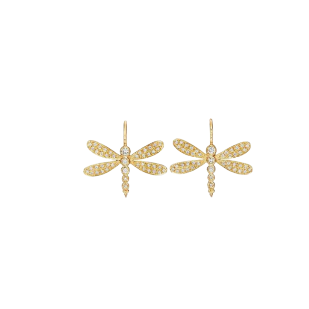 TEMPLE ST CLAIR 18K YELLOW GOLD DRAGONFLY PAVE EARRINGS
