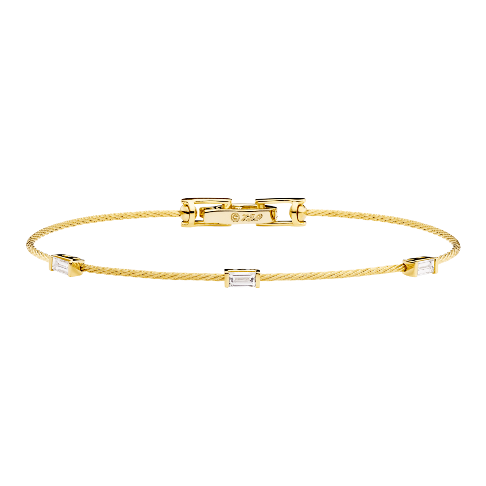 PAUL MORELLI SINGLE WIRE YELLOW GOLD BRACELET WITH 3 BAGUETTES