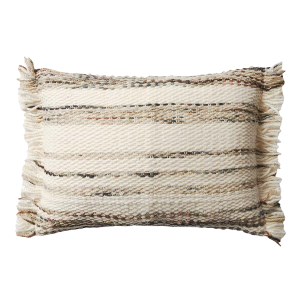LOLOI HANDWOVEN WOOL/COTTON PILLOW 16X26 - NATURAL/MULTI