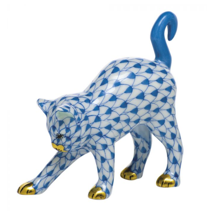 HEREND Arched Cat BLUE