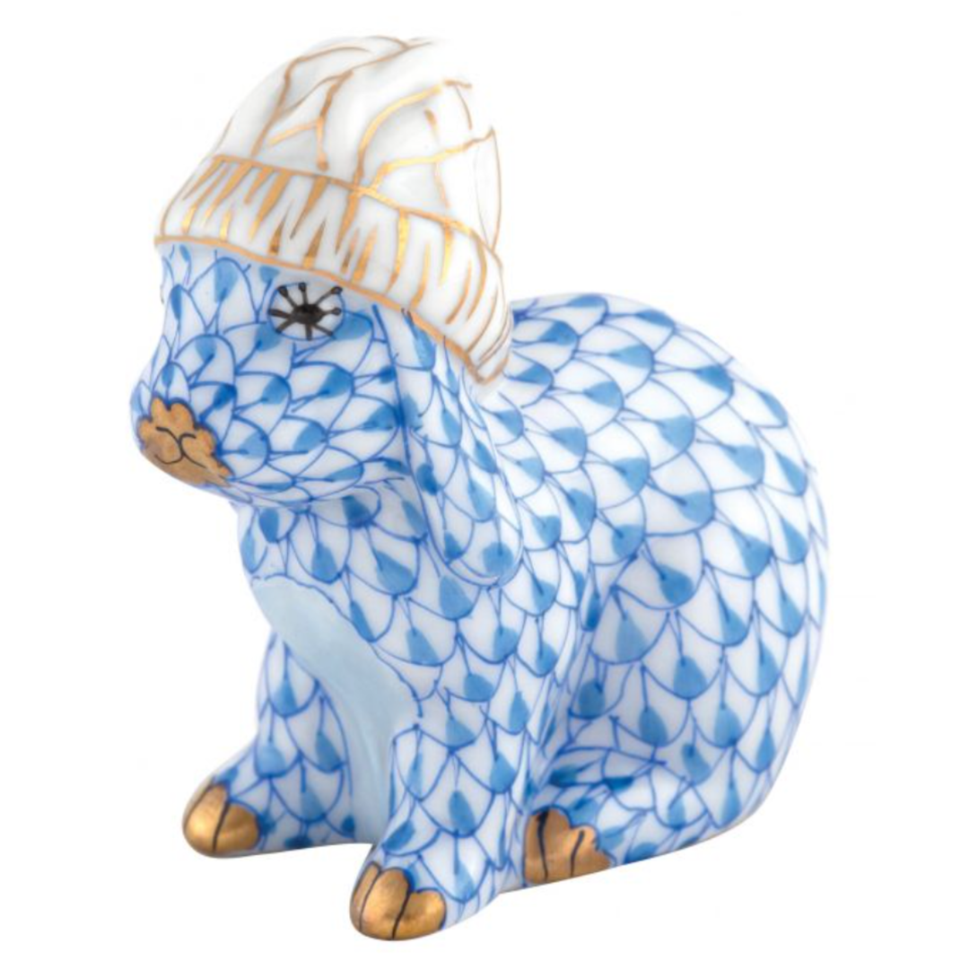 HEREND Bunny With Winter Hat BLUE