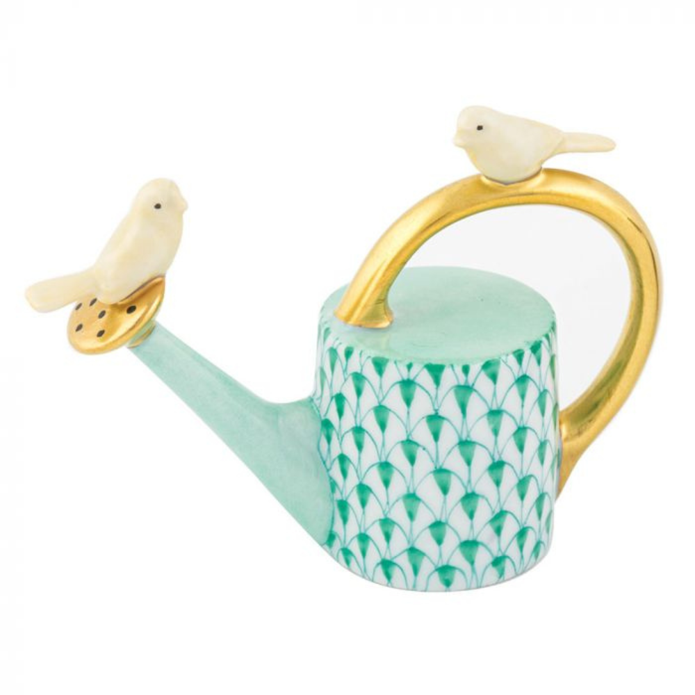HEREND Watering Can With Birds GREEN