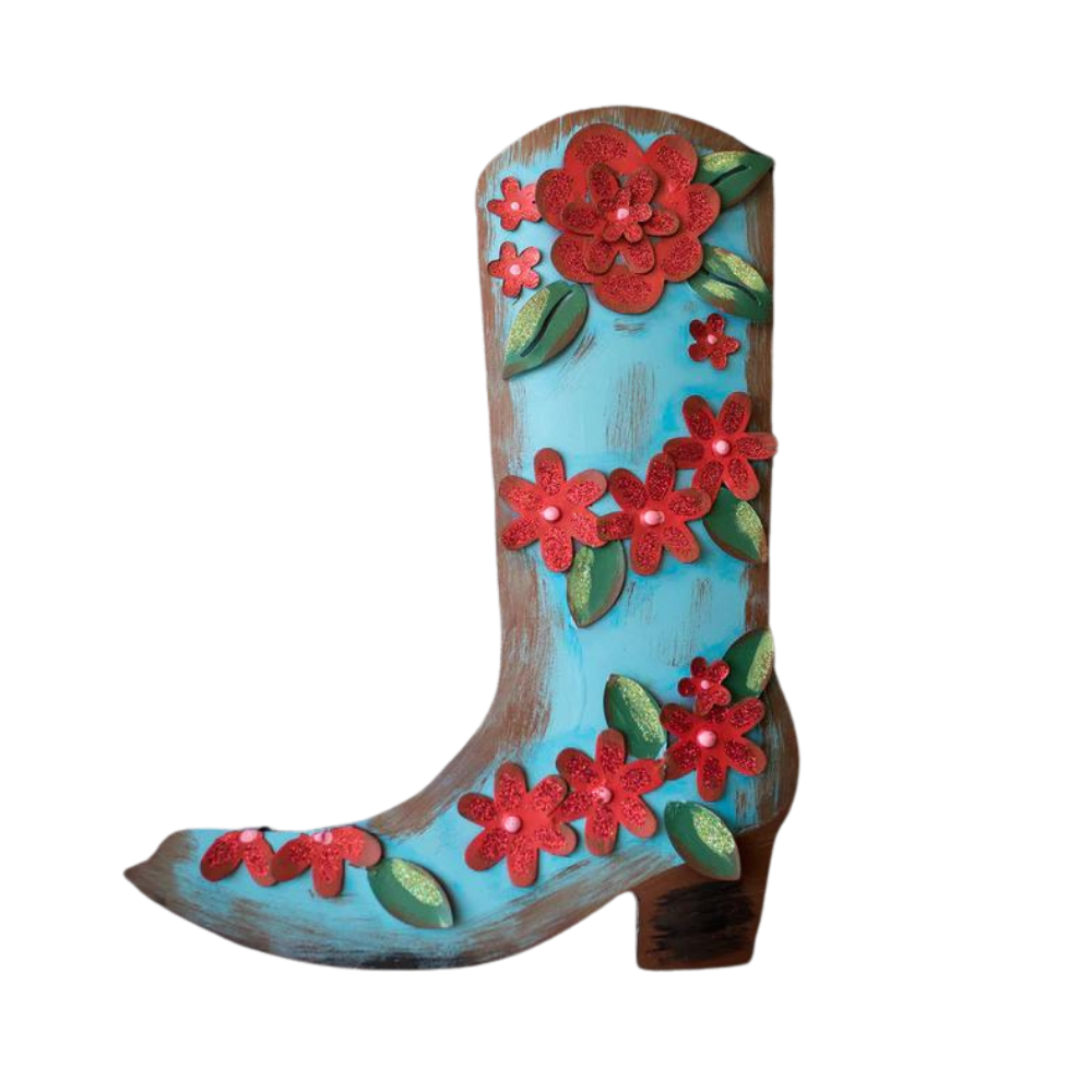 ROUND TOP BOOT STAKE WITH RED FLOWERS