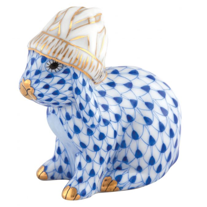 HEREND Bunny With Winter Hat SAPPHIRE