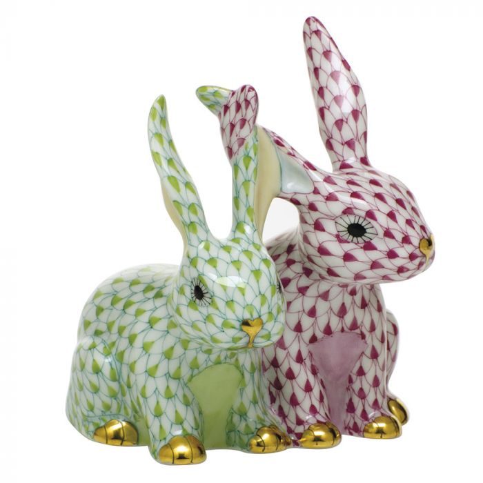 HEREND 24K GOLD PAINTED ACCENT TWISTED BUNNIES RASPBERRY KEYLIME,GREEN BLUE,BLUE BUTTERSCOTCH,BLUE RASPBERRY