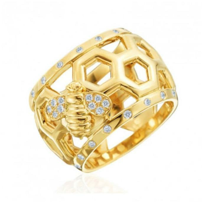 GUMUCHIAN 18K YELLOW GOLD DIAMOND DOME RING WITH BEE Default Title