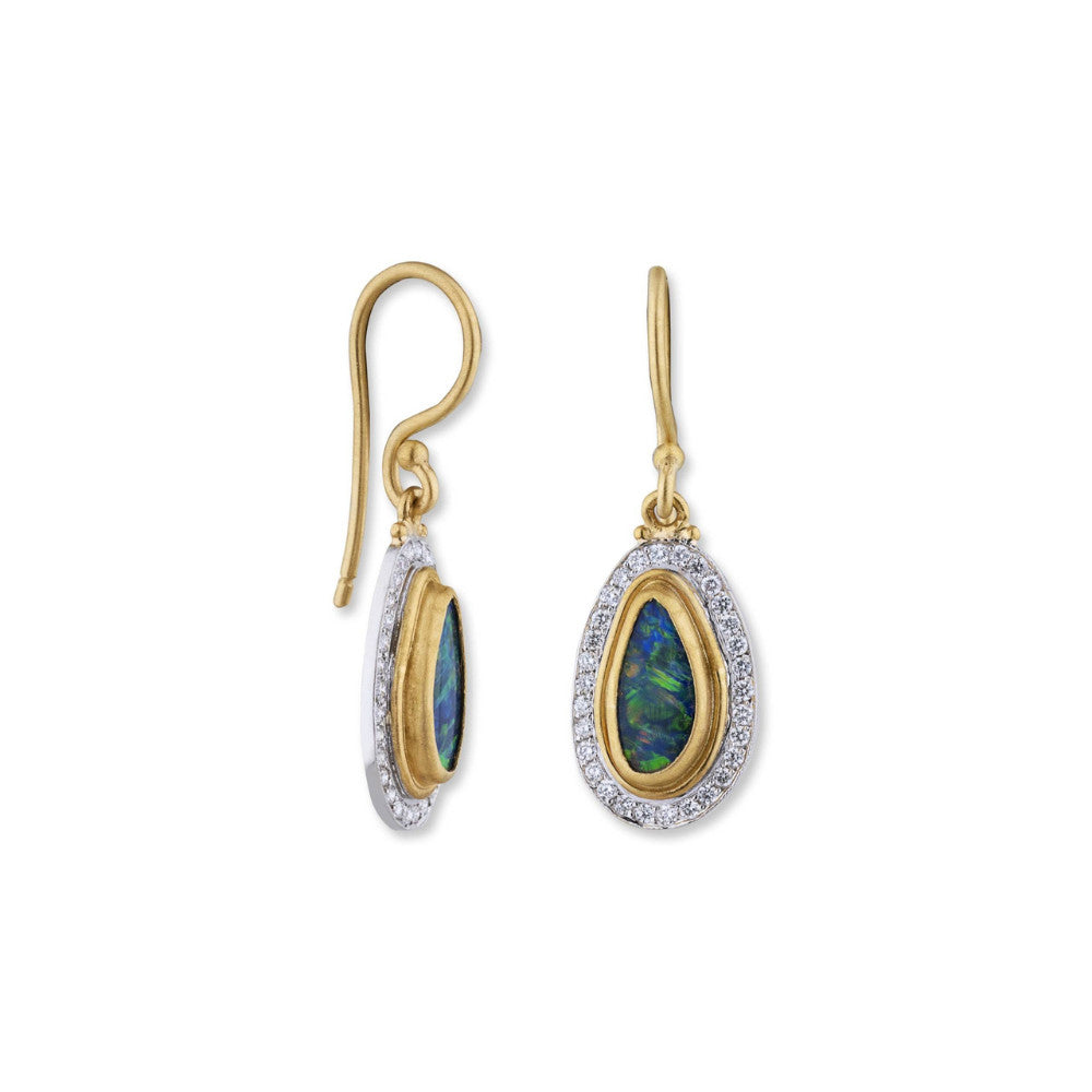LIKA BEHAR 24K Yellow Gold and 18K White Gold with Diamonds Australian Opal Doublet Earrings Default Title