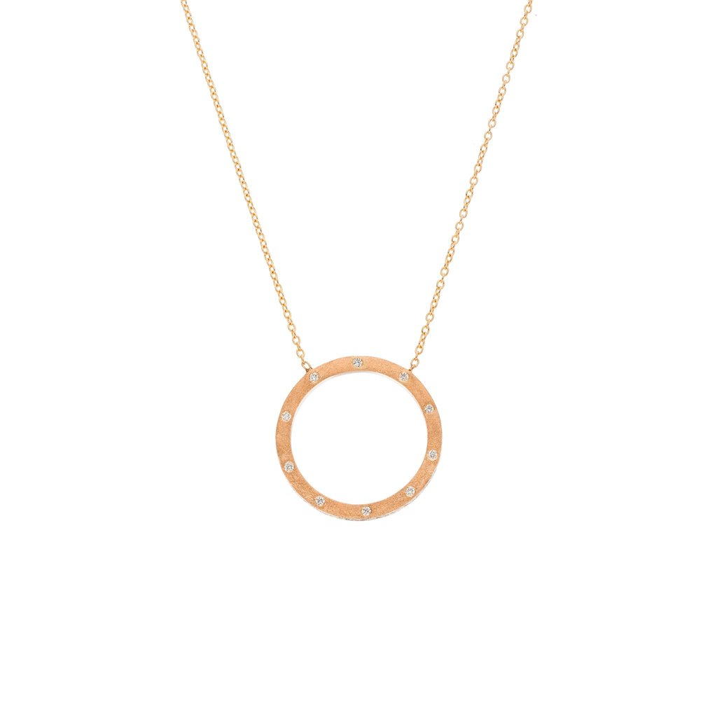 SETHI COUTURE COUTURE WHITE DIAMOND CIRCLE BRUSHED GOLD NECKLACE IN PINK GOLD 16" Default Title