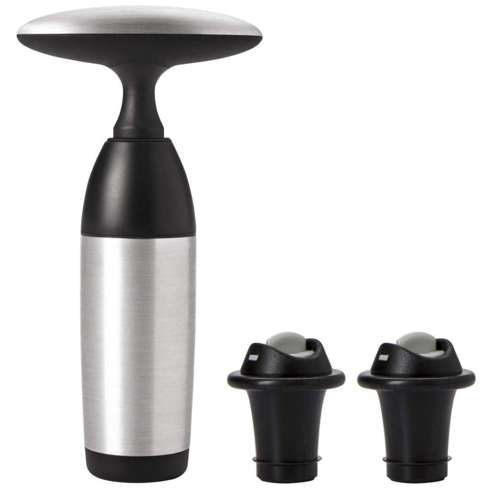 OXO GOOD GRIPS STEEL VACUUM WINE PRESERVER AND 2 STOPPERS Default Title