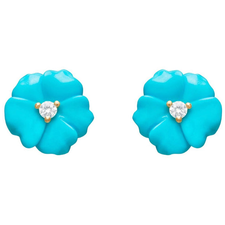 PAUL MORELLI 18K YELLOW GOLD TURQUOISE FLOWER STUD EARRINGS WITH DIAMONDS Default Title