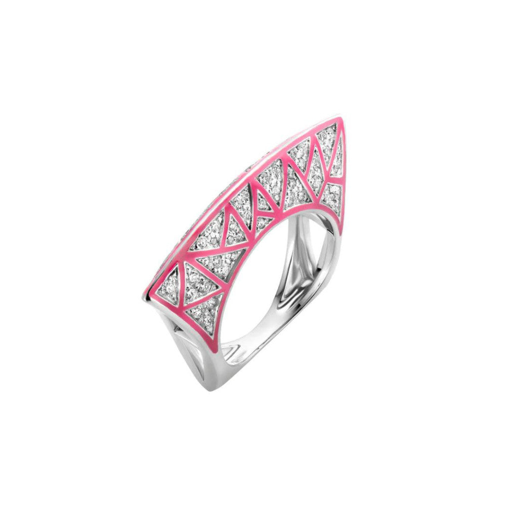 DRIES CRIEL 18K WHITE GOLD LOTUS RING WITH PINK ENAMEL AND DIAMONDS Default Title