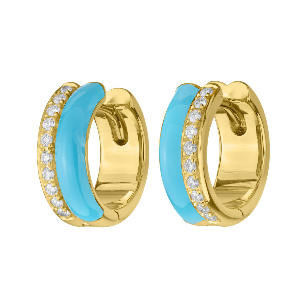 PAUL MORELLI 18K YELLOW GOLD DIAMOND AND TURQUOISE SNAP HOOP EARRINGS Default Title