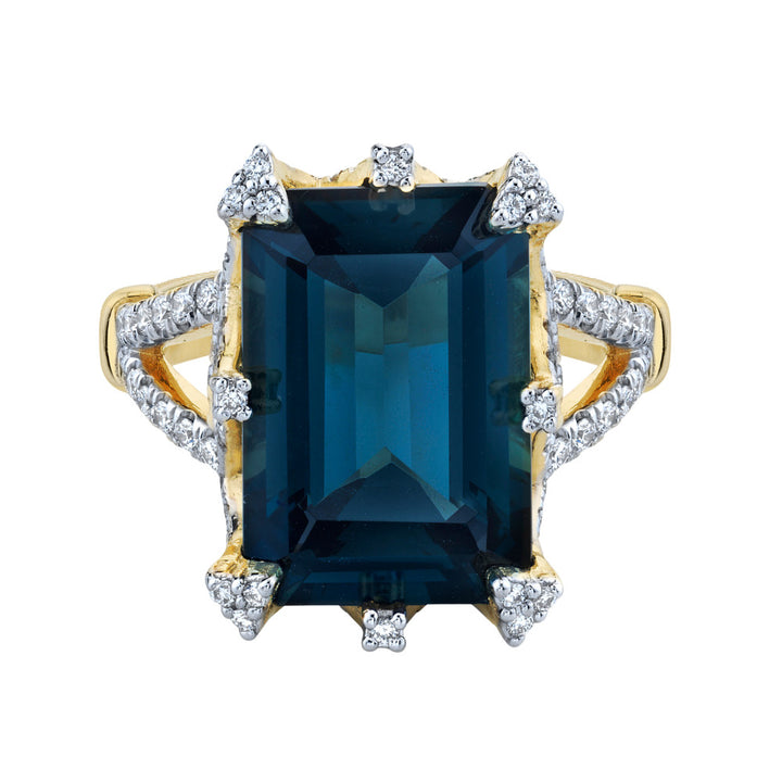 SLOANE STREET 18K YELLOW GOLD AND 18K WHITE GOLD SET DIAMONDS AND EMERALD CUT BLUE TOPAZ RING Default Title